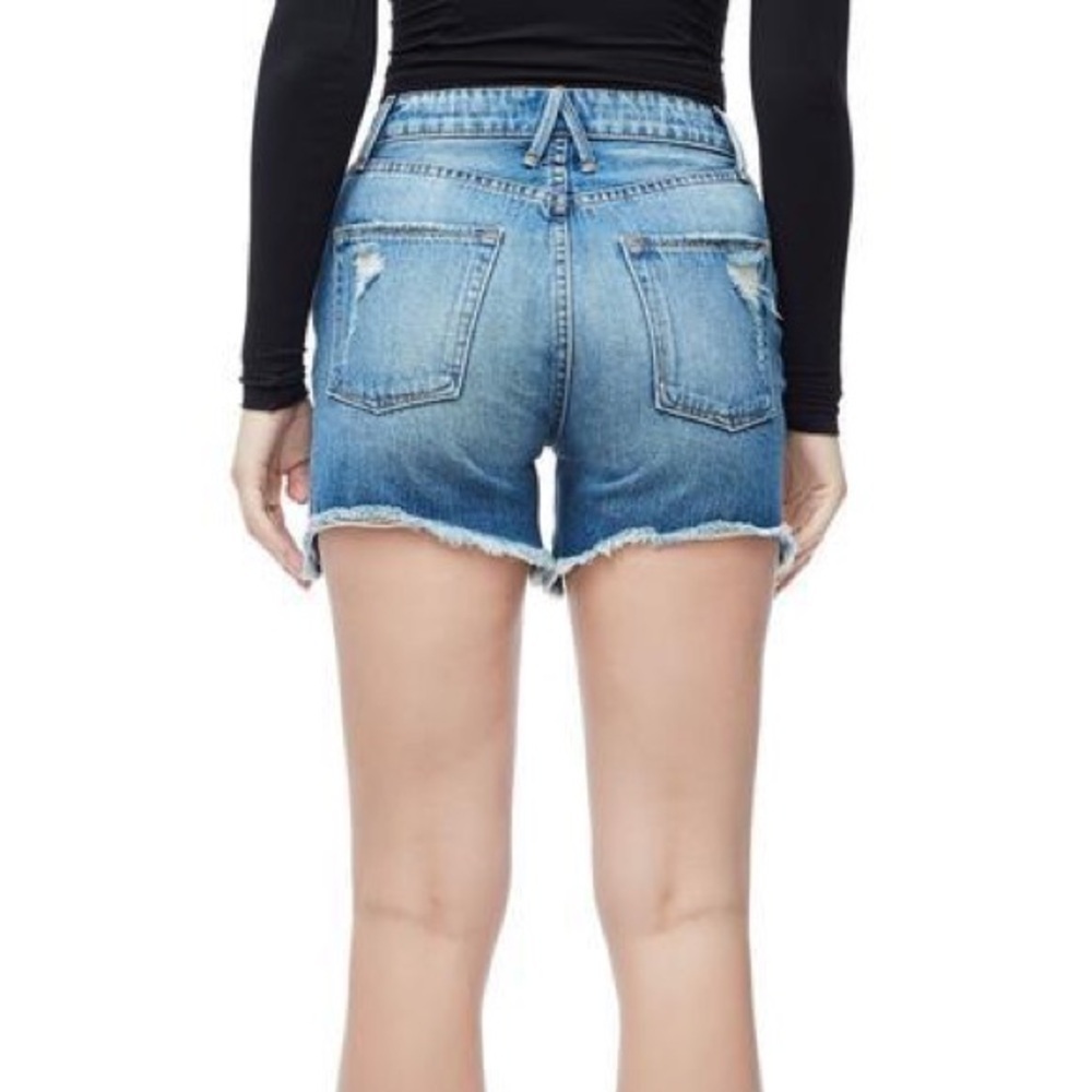 Good American Size 0/25 Bombshell Denim Jean Shorts Blue Distressed High Waisted - Picture 2 of 12